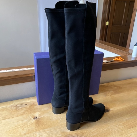 STUART WEITZMAN RESERVE BLACK SUEDE BOOTS 9 NIB OVER KNEE PULL ON STRETCHY CHIC - Picture 5 of 10